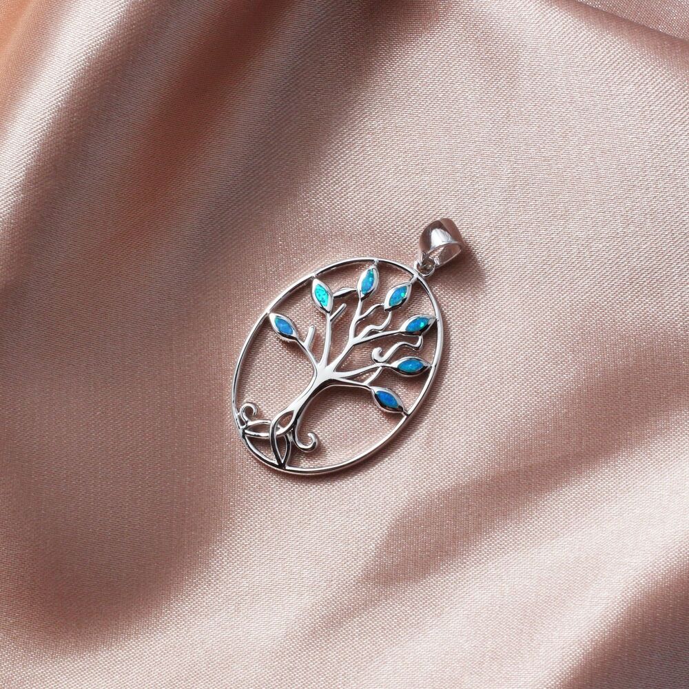 925 Sterling Silver FIRE OPAL NECKLACE, Opal Tree Pendant Necklace